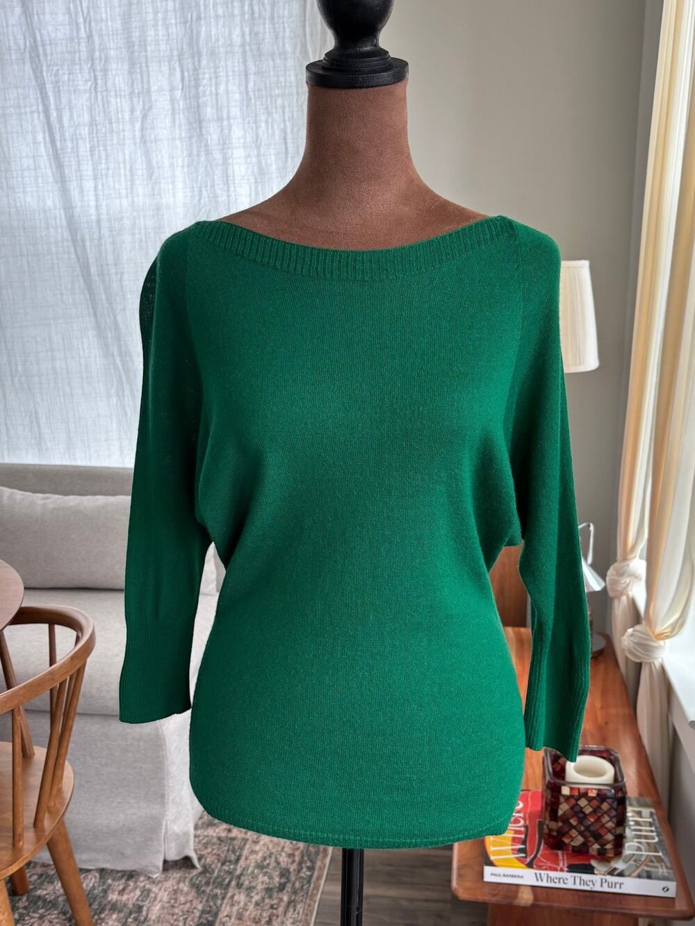 2010s The Limited Wool Blend Boat Neck Lightweight Knit Batwing Sweater Top XS